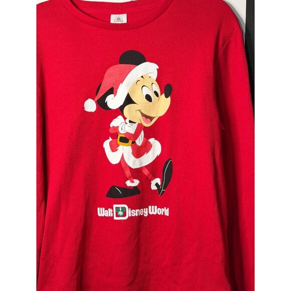 Disney Parks Mickey Mouse Santa Red Festive Thermal Long Sleeve Adult L 21x26 - Picture 2 of 7